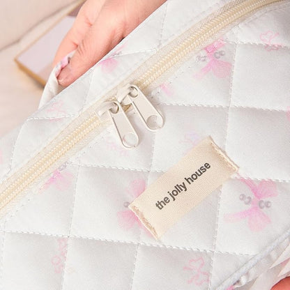 Cute Pink Bow Quilted Makeup Bag, Large Capacity Travel Cosmetic Bag for Women and Girls, Aesthetic Storage for Daily and Travel Use (Pink Bow)