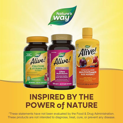 Nature’s Way Alive! Women’s 50+ Ultra Potency Complete Multivitamin, High Potency Formula, Promotes Healthy Heart, Brain, Bones*, with Methylated B12, Gluten-Free, 150 Tablets (Packaging May Vary)