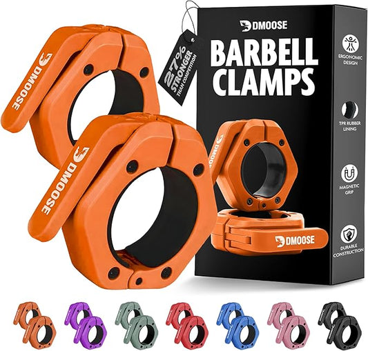 DMoose Fitness Barbell Clips 2" (Pair) - Quick Release Olympic Barbell Clamps & Collars with Anti Slip TPR Lining for Secure Weightlifting & Powerlifting - Weight Clips for Bars at Home or Gym