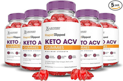 (5 Pack) Rapid Ripped Keto ACV Gummies Advanced Formula 1000MG Rapidripped Keto Gummies Apple Cider Vinegar Formulated with Pomegranate Beet Juice Powder B12 Vegan Non GMO 300 Gummys
