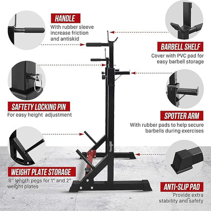 Yes4All Squat Rack for Home Gym, Adjustable Barbell Stand Rack, Multi-Function Weight Lifting, Dip Bar Station, Bench Press Rack Stand, Weight Plate Storage - Capacity Up to 600LBS