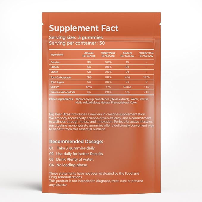 Creatine Monohydrate Gummies for Men & Women | 5000mg of Creatine Gummies per Serving | Sugar Free Gummies, Gluten Free & Halal | Pack of 90 Pre Workout Gummies for Muscle Recovery | Peach Flavor