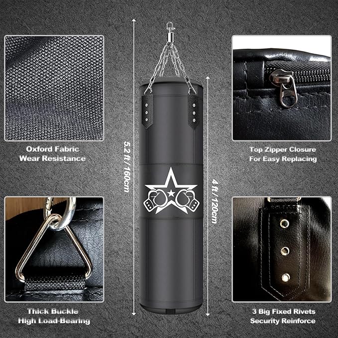 Punching Bag for Adults,Heavy Boxing Bag Set 4ft/120cm,Boxing Training Equipment Set for MMA Kickboxing Boxing Karate Home Gym Training(Unfilled)