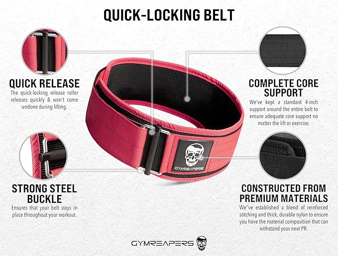 Gymreapers Quick Locking Weightlifting Belt for Bodybuilding 4 Inch