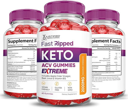 Fast Ripped Keto ACV Gummies Extreme 2000MG Fast Ripped Keto Gummies Apple Cider Vinegar Formulated with Pomegranate Beet Juice Powder B12 Vegan Non GMO 60 Gummys