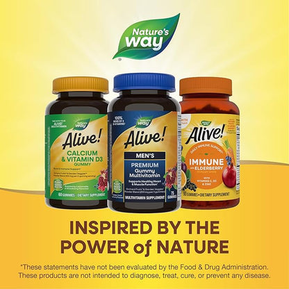 Nature's Way Alive! Men's Premium Gummy Multivitamin, Supports Healthy Heart, Muscle Function*, Full B-Vitamin Complex, Orange, Grape, Cherry Flavored, 75 Gummies (Packaging May Vary)