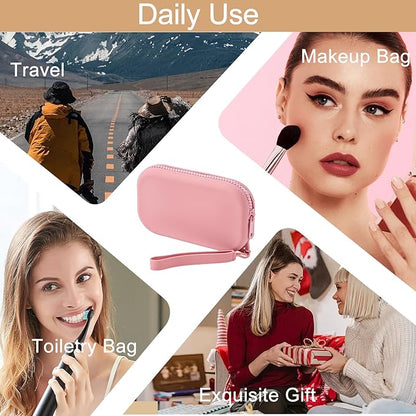 Portable Silicone Makeup Bag for Women, Small Travel Waterproof Toiletry Cosmetic Bag, Zipper Closure Organizer Makeup Case with Handle (Brick Red)