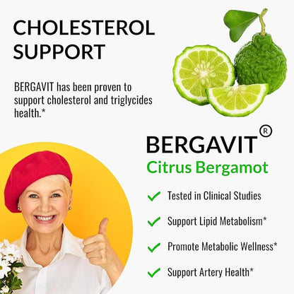UpNourish Citrus Bergamot, Plant Sterols and Stanols Supplement, Support Heart Health with CoQ10, Omega 3, Olive Leaf Extract, Turmeric Curcumin, Black Garlic and Niacin - 120 Softgels