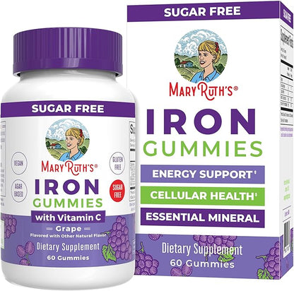 MaryRuth Organics Iron Suppleme nt Gummies for Adults | Sugar Free | Gummy Iron Supplements Vitamin C for Ages 14 | Iron Supplement for Iron Deficiency | Immune Support | Vegan | Non-GMO | 60 Count