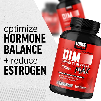 FORCE FACTOR DIM Max, DIM Supplement for Men to Support Hormone Balance and Estrogen Balance, Maximum Strength Diindolylmethane, Superior Absorption, 400mg, 60 Capsules
