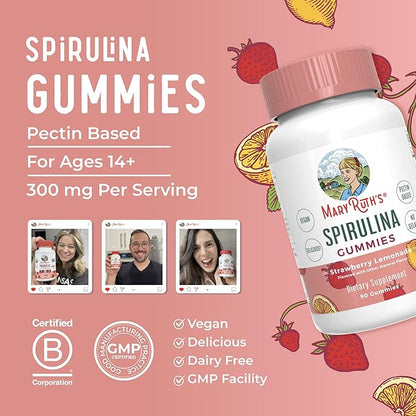 MaryRuth Organics Spirulina Gummies Made with Organic Spirulina | Superfood Gummies for Ages 14+ | Vegan | Non-GMO | 90 Count