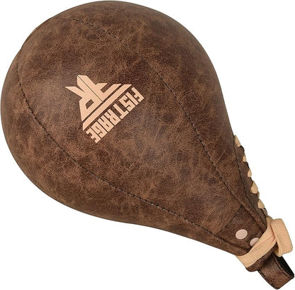 FISTRAGE Speed Bag Boxing Ball Leather MMA Muay Thai Training Punching Dodge Striking Kit with Free Hanging Swivel Workout Speedball Kicking Platform Equipment