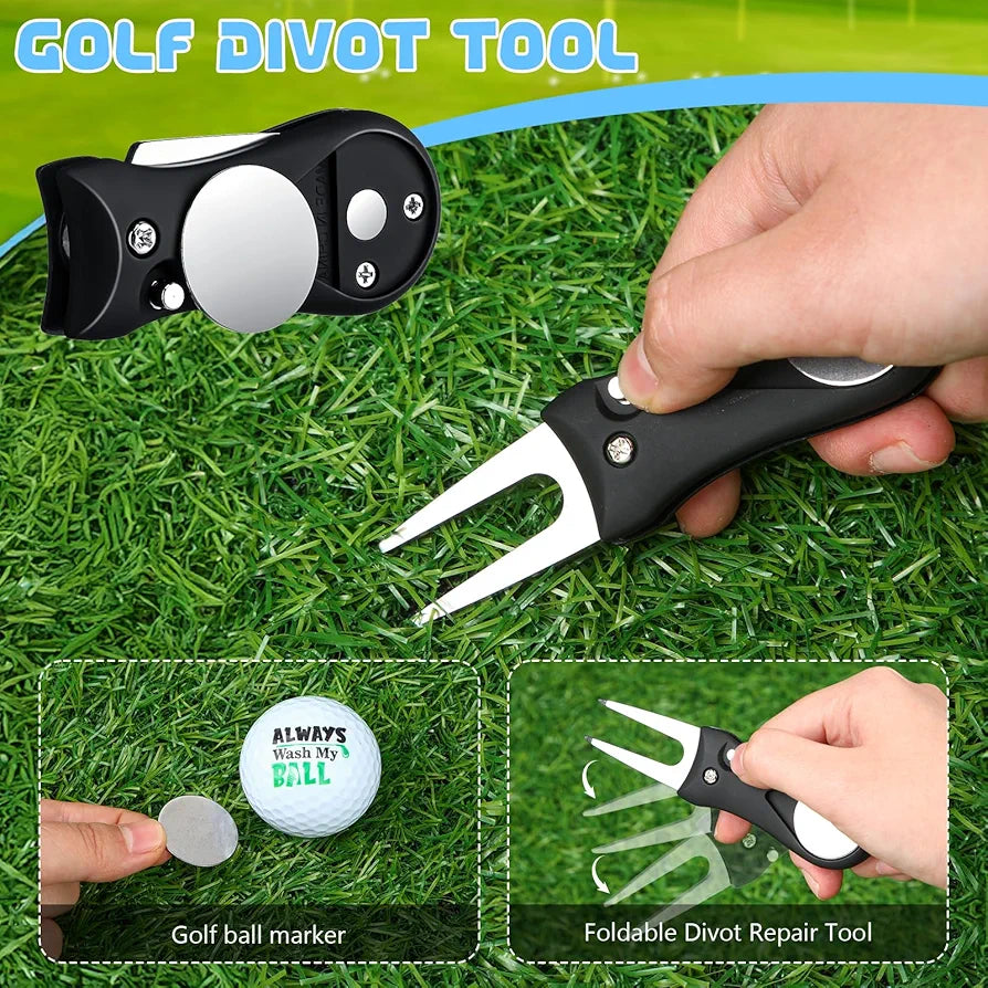 9 Pcs Golf Accessories Kit Golf Club Cleaning Kit Include Microfiber Towel, Cleaner Brush, Ball and Tee Holder, Divot Repair Tool, Ball Bag with Hook for Men Women Gifts