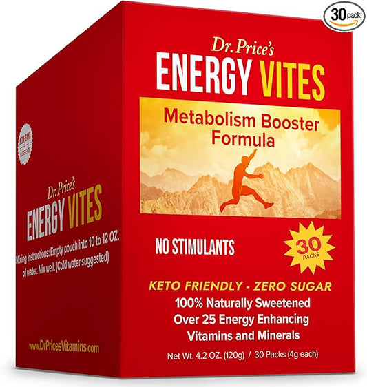Dr. Price's Vitamins Energy Supplements - Energy Powder - 30 Packets - Metabolism Booster - Amino Acids, Vitamin B12 - Energy Vites - Pre Workout Powder Men and Women, No Sugar, Gluten Free & Non-GMO