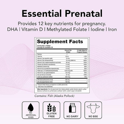 Theralogix TheraNatal One Prenatal Vitamin - 90-Day Supply - Prenatal Multivitamin with DHA, Vitamin D3, Methylated Folate, Iron & More to Support a Healthy Pregnancy* - NSF Certified - 90 Softgels