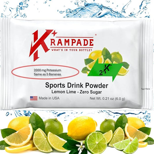 Original 2K - 2000 mg Potassium Electrolyte Powder Drink Mix | Cramp Relief - Hydration - Increased Performance (Zero Sugar Lemon-Lime, 20 Single Serving Packets)