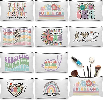 Kacctyen 10 Pcs Cna Appreciation Gifts Certified Nursing Assistant Makeup Cosmetic Canvas Cna Week Portable Pouch Bags Portable Week for Nursing