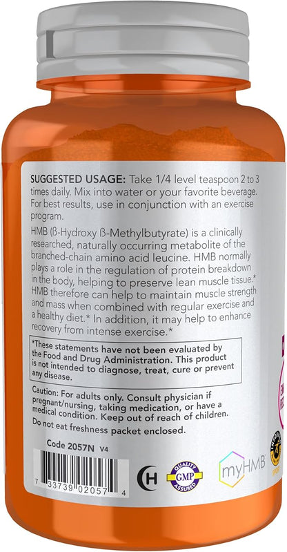 NOW Foods Sports Nutrition, HMB (β-Hydroxy β-Methylbutyrate)Powder, Sports Recovery*, 90 Grams