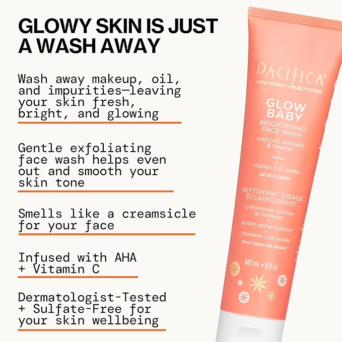 Pacifica Glow Baby Complete Skincare Set – 6 Piece Vitamin C Brightening Collection (Face Wash, Peel Pads, Booster Serum, Moisturizer, Eye Cream, Sheet Mask), 100% Vegan