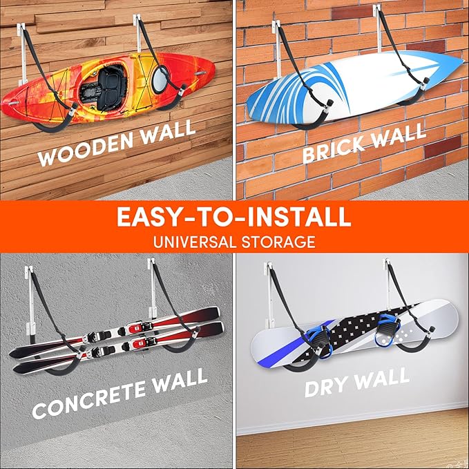 Kayak Storage,Kayak Wall Mount,Heavy Duty Steel Kayak Storage Rack Holds Up to 100 LBS with EVA Protector for Hanging Bicycle Surfboard Snowboard(6 Color,2 Style)