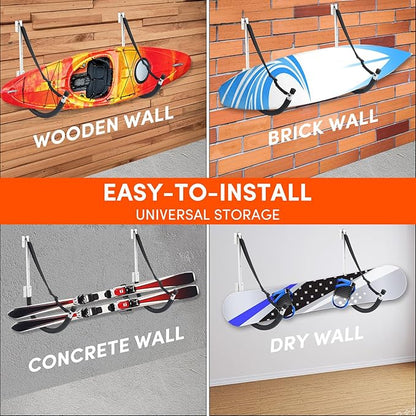 Kayak Storage,Kayak Wall Mount,Heavy Duty Steel Kayak Storage Rack Holds Up to 100 LBS with EVA Protector for Hanging Bicycle Surfboard Snowboard(6 Color,2 Style)