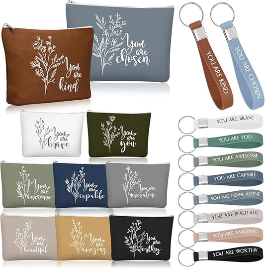 Inbagi 10 Set Inspirational Gifts Bulk for Women with 10 Keychains and 10 Bags Thank You Employee Appreciation for Adults