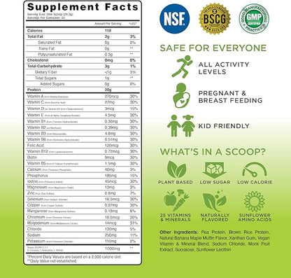 TRU Plant Based Protein Powder, BCAA, EAA, 20g Vegan Protein, 100 Calories, 27 Vitamins, No Artificial Flavors 25 Servings (Banana Maple Muffin)