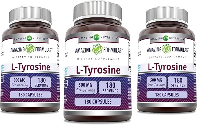Amazing Formulas L-Tyrosine 500 mg Capsules | Amino Acid Supplement | Non-GMO | Gluten Free | Made in USA (180 (3 Pack))