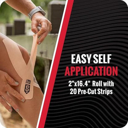 RockTape Go Standard Adhesive Pre-Cut Kinesiology Tape (Beige)