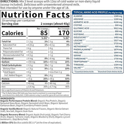 Organic Vegan Protein Powder, Vanilla Protein Powder with Probiotics, BCAAs, 30g Plant Protein, NSF Certified, Gluten Free & Sport, Non GMO, Garden of Life Sport Protein Powder - 19 Servings