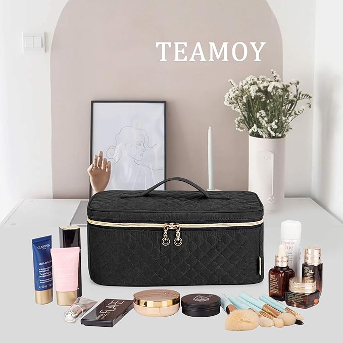 Teamoy Travel Makeup Brush Case, Makeup Train Organizer Bag with Handle for Makeup Brushes(up to 8-inch) and Essentials, Large, Black(BAG ONLY)