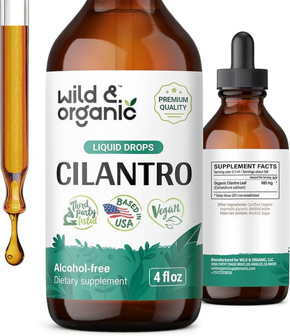 Wild & Organic Cilantro Tincture - Detox Cleanse w/Cilantro Leaf - Vegan Cilantro Antioxidants Supplement - Alcohol-Free Detox Drops w/Dried Cilantro Extract - Cilantro Powder Based Supplements 4 oz