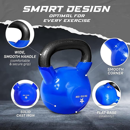 Yes4All 5-65lbs Kettlebells Vinyl Coated Cast Iron