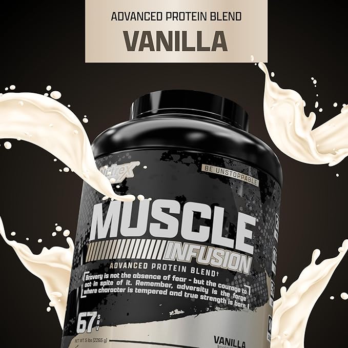 Nutrex Research Whey Protein Powder, Vanilla Muscle Infusion Whey Isolate w/EAA & Hi BCAA for Muscle Gain - 5 Pounds - Muscle Builder for Men & Women, Sports Nutrition, Delicious Taste & Texture