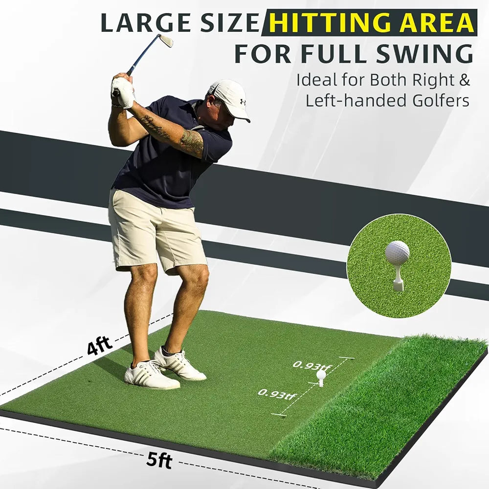 Thickened Dual-Turf Golf Mat: 5x4ft 31mm/21mm Heavy-Duty Golf Hitting Mats Practice Outdoor/Indoor, Elite Dense Artificial Turf Matt Training Aid for Backyard/Garage/Driving Range/Simulators