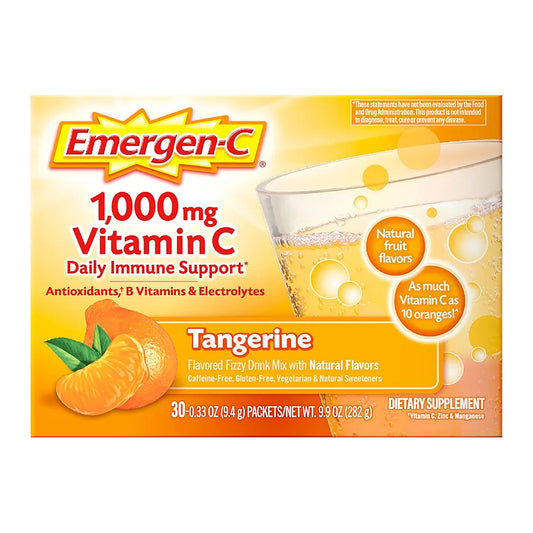Emergen-C 1000mg Vitamin C Immune Support Powder Tangerine 30CT includes Zinc, Manganese, 7 B Vitamins and Electrolytes for Back to School Essentials