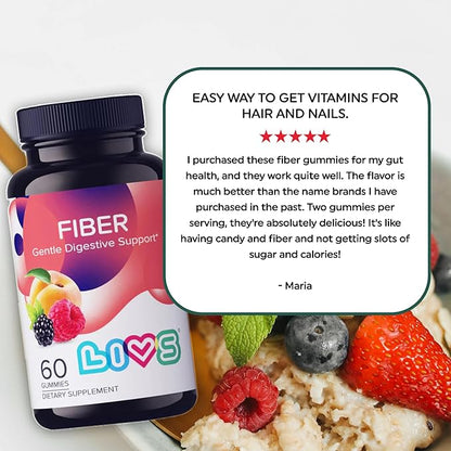 LIVS Fiber Gummy Vitamin - Fiber Gummies, for Adults, Gut Health, Digestive Support, Supplements, All-Natural, Gluten-Free, Non-GMO - Raspberry, Peach & BlackBerry Flavored, 60 Count