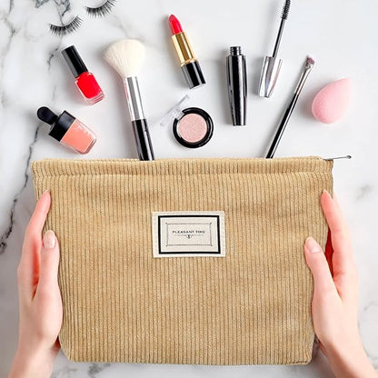 Sanwuta 4 Pack Velvet Makeup Bag Cosmetic Bag for Women Large Capacity Corduroy Pouch Zipper Canvas Travel Toiletry Purse Make up Organizer Case Accessories(Rainbow Color,Plaid)