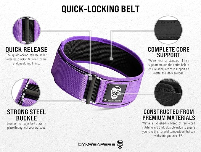 Gymreapers Quick Locking Weightlifting Belt for Bodybuilding 4 Inch