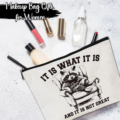 Raccoon Gifts Makeup Bag - Sarcastic Raccoon Cosmetic Bag with Zipper, Funny Gag Humor Gifts for Animal Lovers, Christmas Birthday Present for Sister Daughter Mother Besties Friends