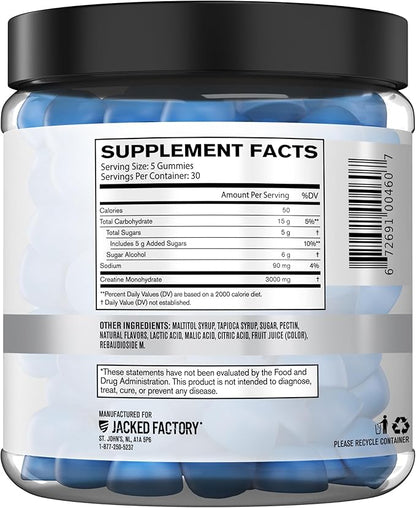 Jacked Factory Creatine Monohydrate Gummies (3g per 5 Gummies) - Creatine Gummies for Muscle Growth, Strength, Enhanced Energy & Improved Athletic Performance - 150 Gummies, Blue Raspberry