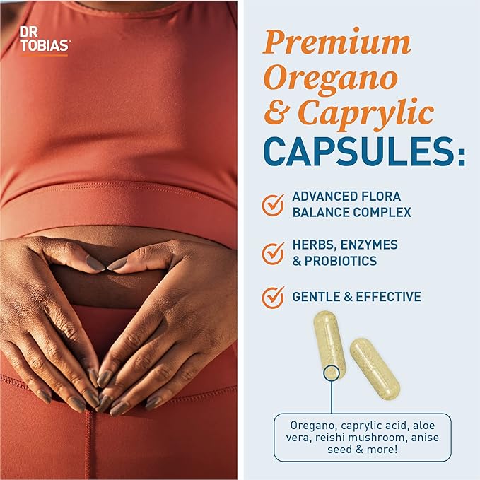 Dr. Tobias Oregano and Caprylic Acid Blend, Gut Flora Balance Complex, Intestinal Health & Immune Support with Herbs & Probiotics, Gut Health Supplements for Women & Men (60 Count (Pack of 1))