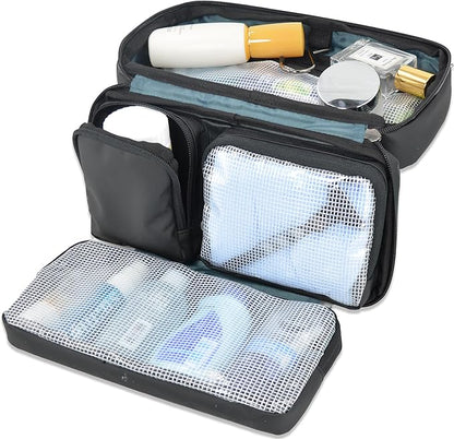 WELKINLAND 6-Pockets Toiletry bag, Shaving bag, Shower bags men, Mens bathroom bag, Hygiene bag men, Mens overnight bag toiletries, Mens toiletry bags traveling, Hanging toiletry bag men, Black