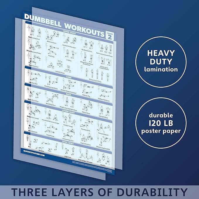 Palace Learning 4 Pack - Dumbbell Workout Posters Volume 1, 2 & 3 + Barbell Exercise Chart - Set of 4 Posters (LAMINATED, 18" x 24")