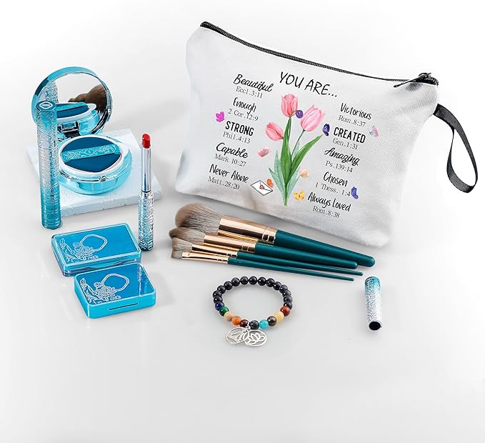 Cosmetic Bags for Women,Christian Gifts for Women,Period Bags for Teen Girls for School,You Are Beautiful Victorios Enough Strong Amazing Makeup Bag,Christian Faith Gifts