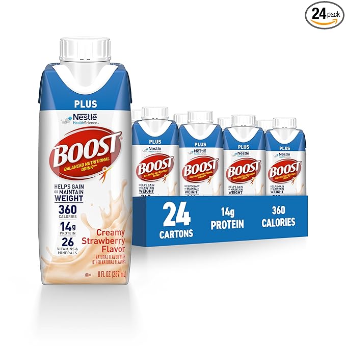 BOOST Plus Ready to Drink Balanced Nutritional Drink, Creamy Strawberry, 8 Fl Oz (Pack of 24)