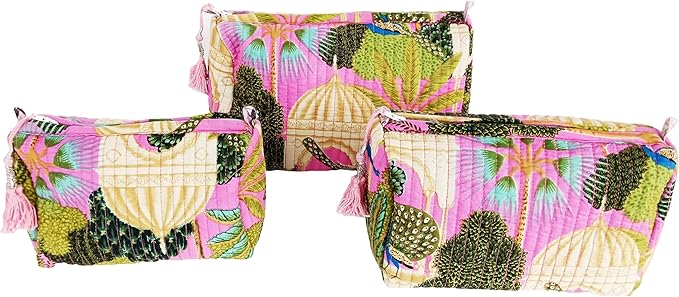Rastogi Handicrafts Cosmetic Bags Set, 3 Piece Make Up Organizer Bag Storage Bags with Zipper Closure (3, Multicolor, Design-6)