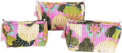 Rastogi Handicrafts Cosmetic Bags Set, 3 Piece Make Up Organizer Bag Storage Bags with Zipper Closure (3, Multicolor, Design-6)