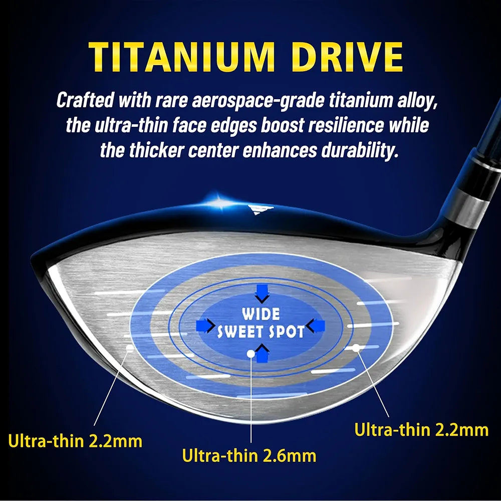 PGM Men's G300 Type 9/12 Pieces Complete Golf Club Set - Titanium #1 Driver, Draw-Biased Hybrid, High-Strength Stainless Steel Iron Set, High Forgiveness Putter, with Stand Bag