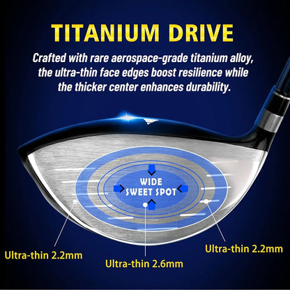 PGM Men's G300 Type 9/12 Pieces Complete Golf Club Set - Titanium #1 Driver, Draw-Biased Hybrid, High-Strength Stainless Steel Iron Set, High Forgiveness Putter, with Stand Bag